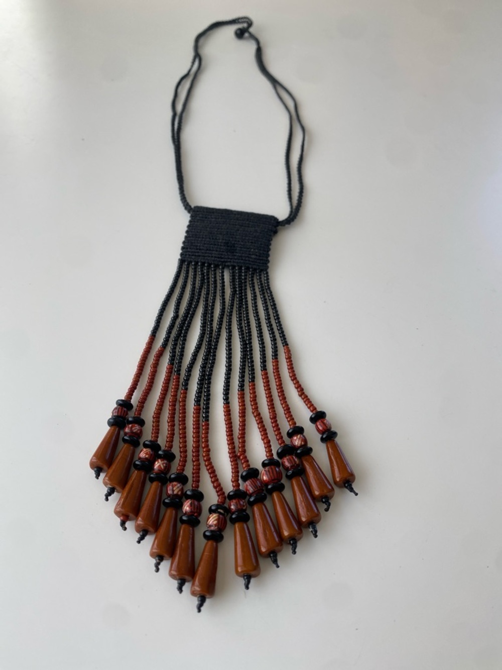 Handcrafted Black and Brown Beaded Fringe Necklace
